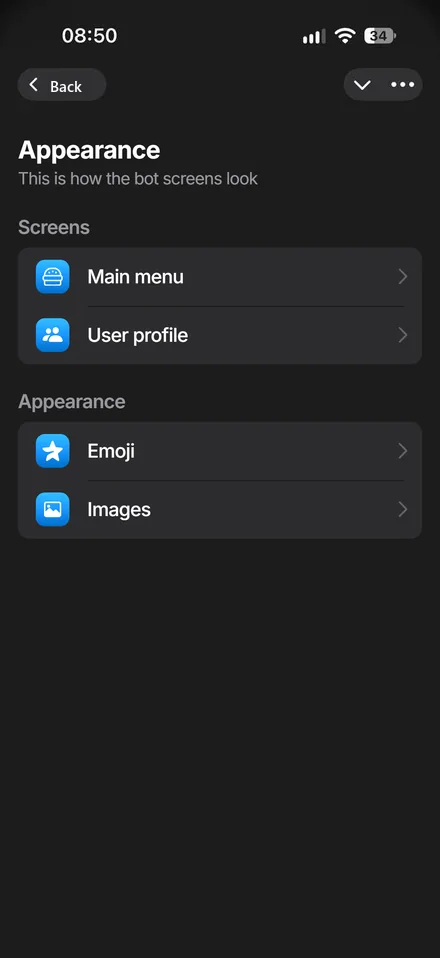 Bot appearance settings in the cabinet
